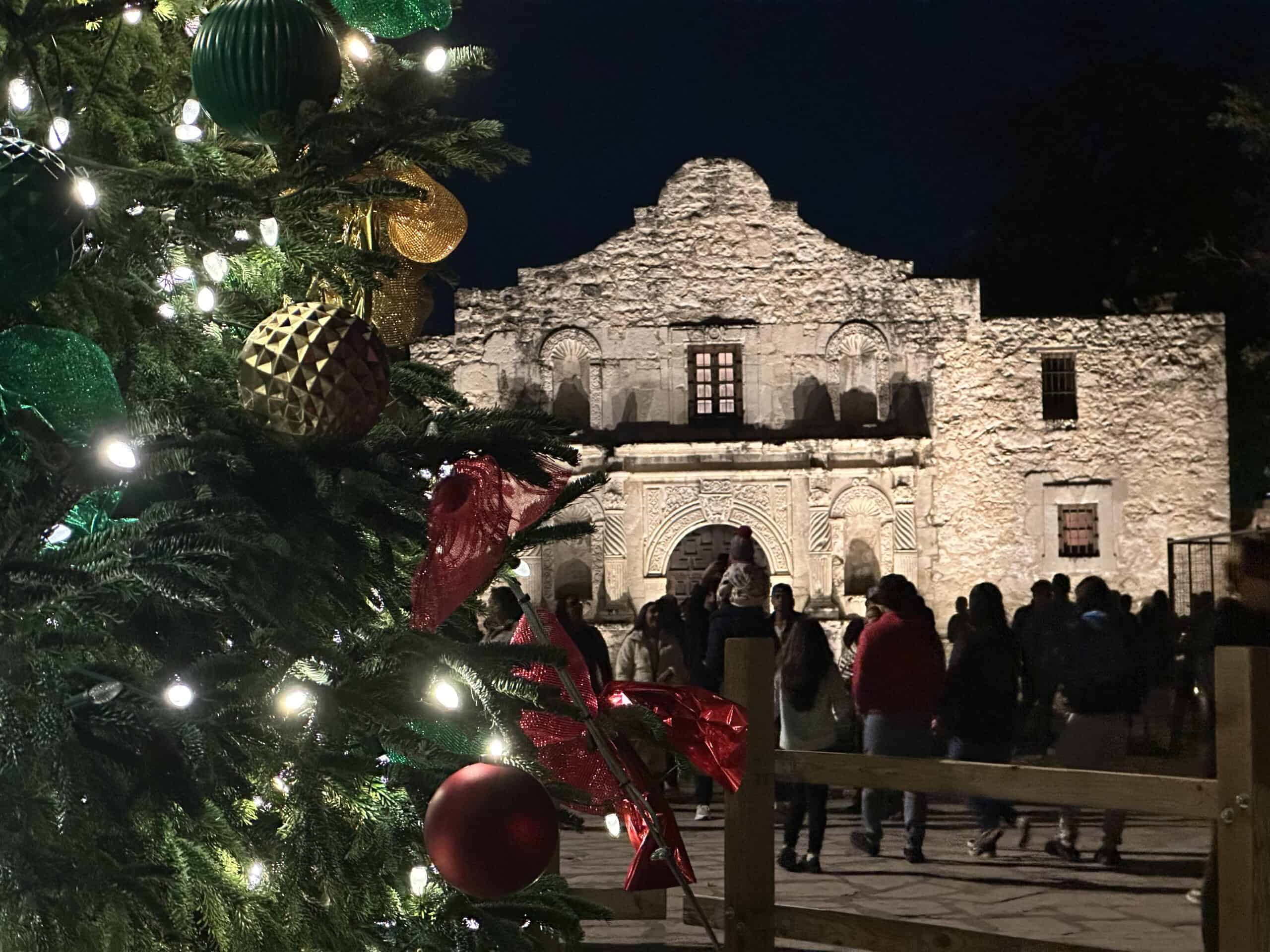 The Alamo lit up for the holidays
