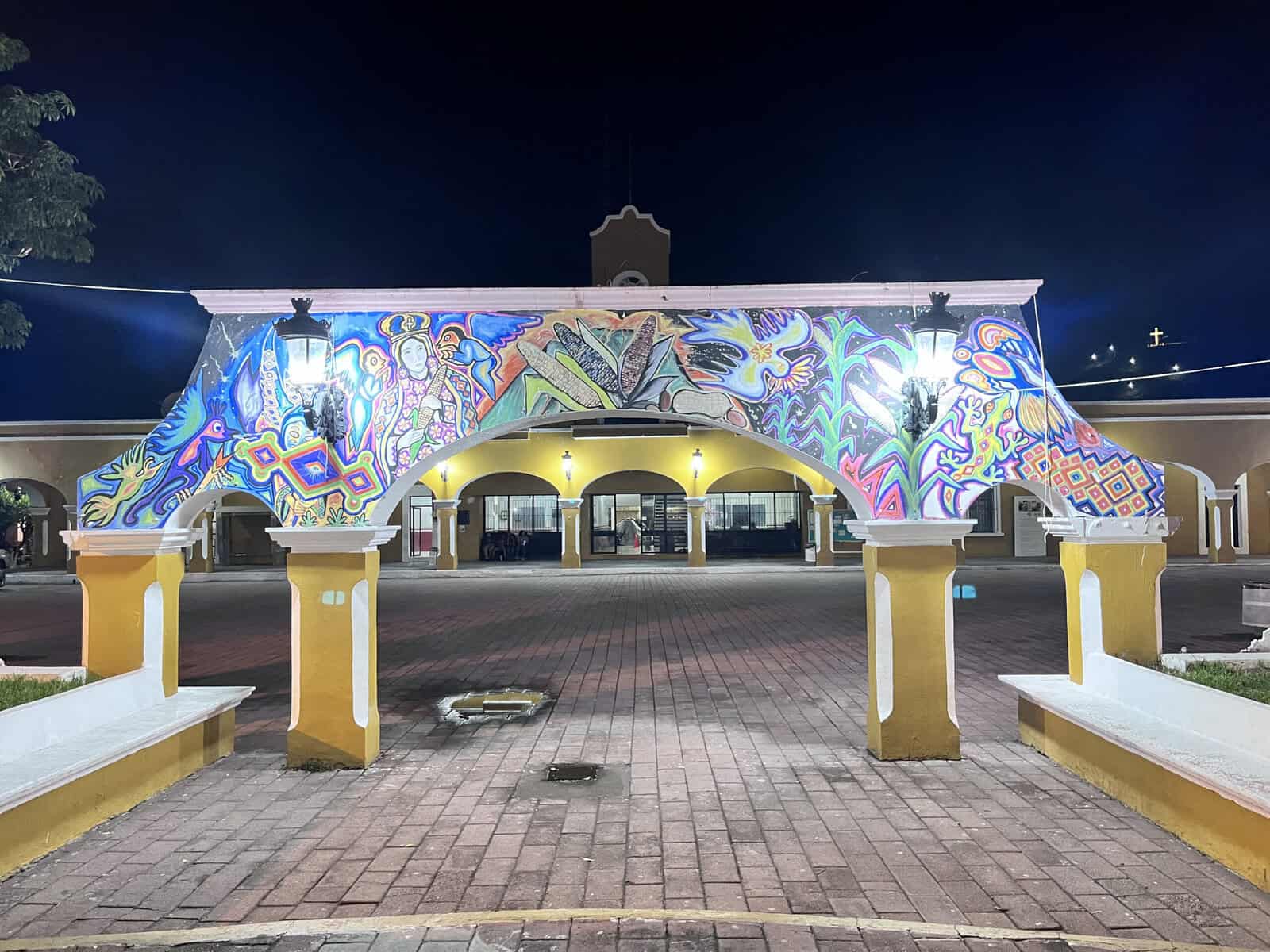 Colorful archway in town center