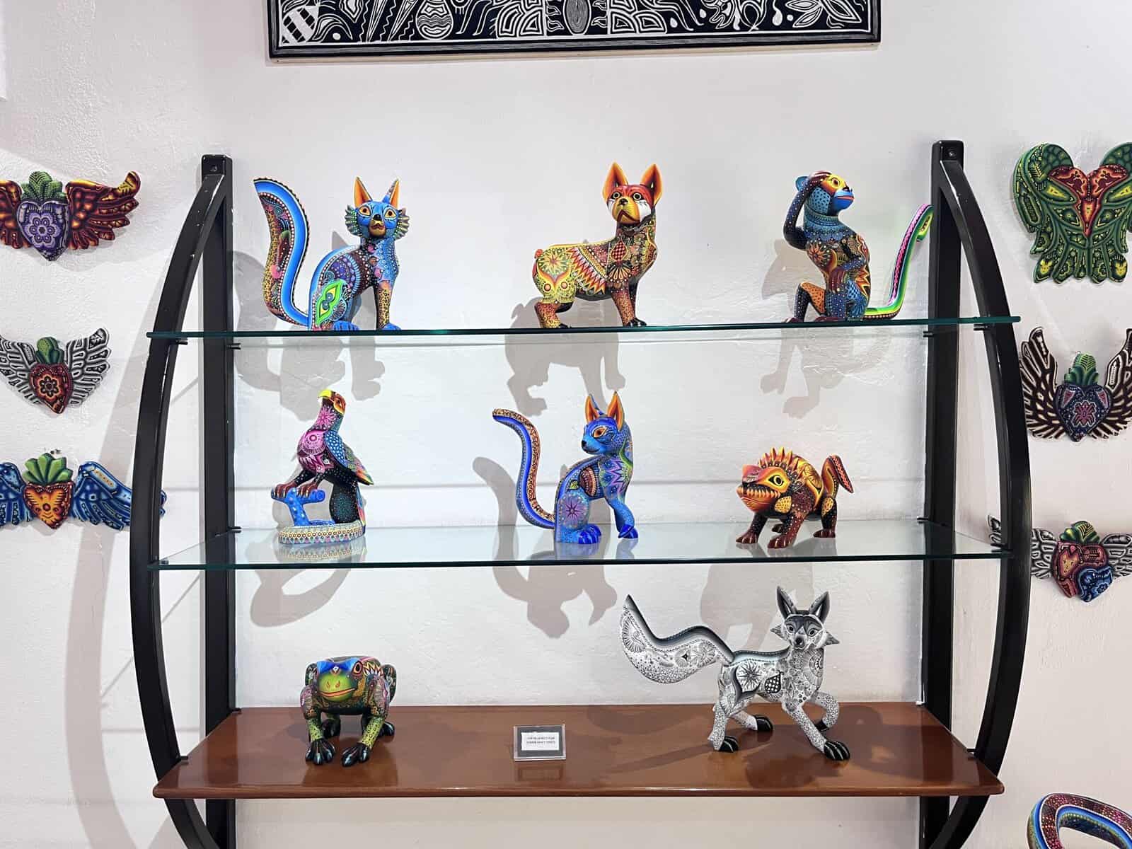 Shelves of vibrantly colored animal artwork