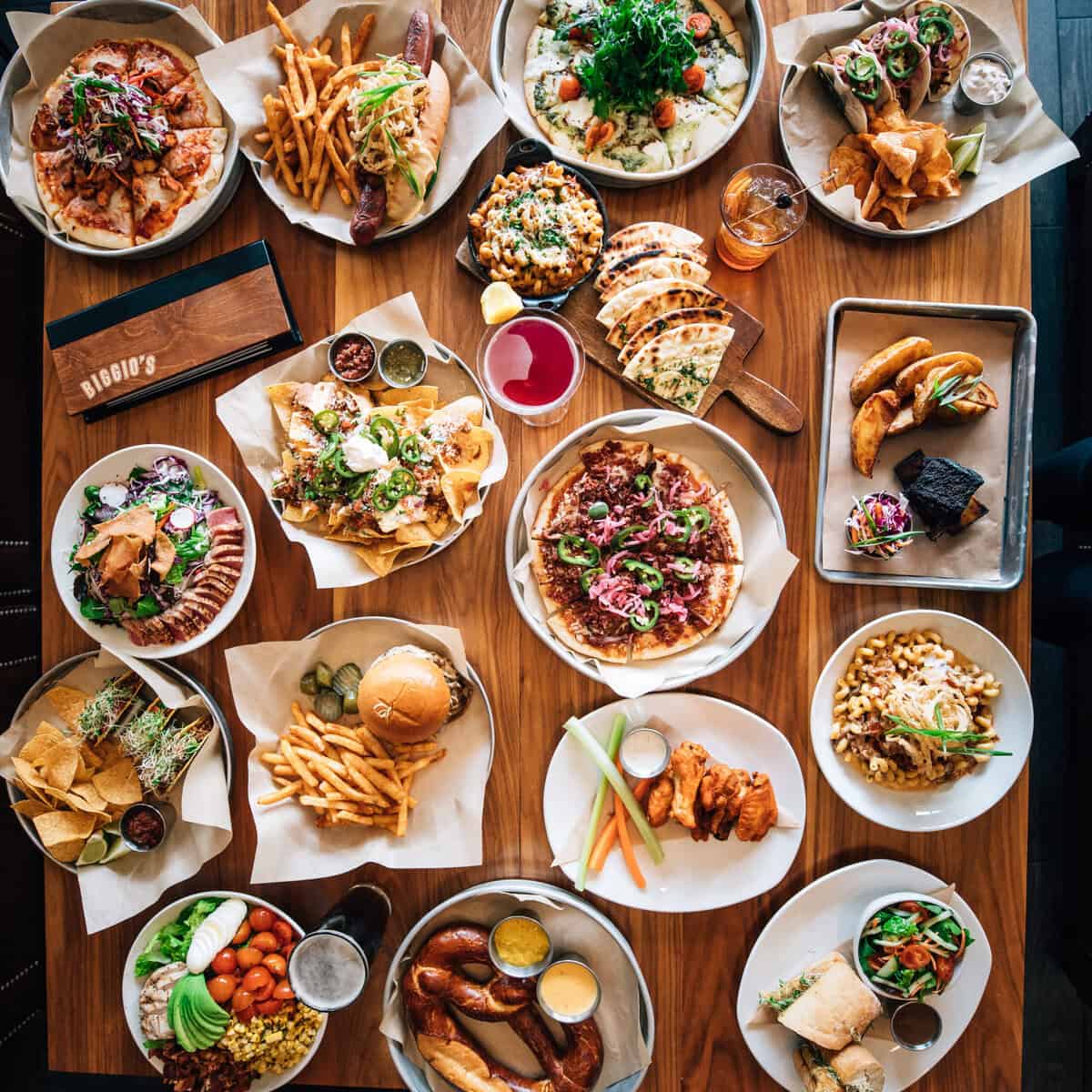 An array of food on the table.