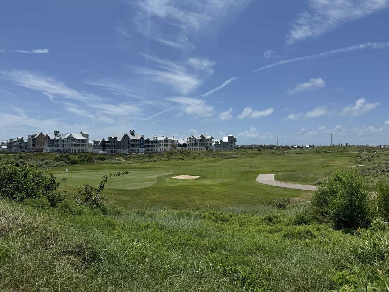 A golf course with sand traps