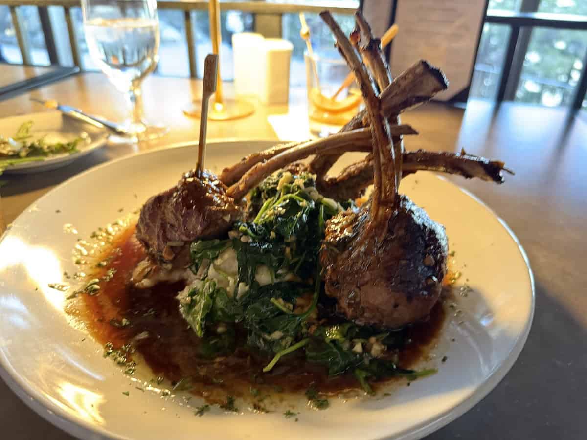 Plated Colorado rack of lamb at Peaks Restaurant 