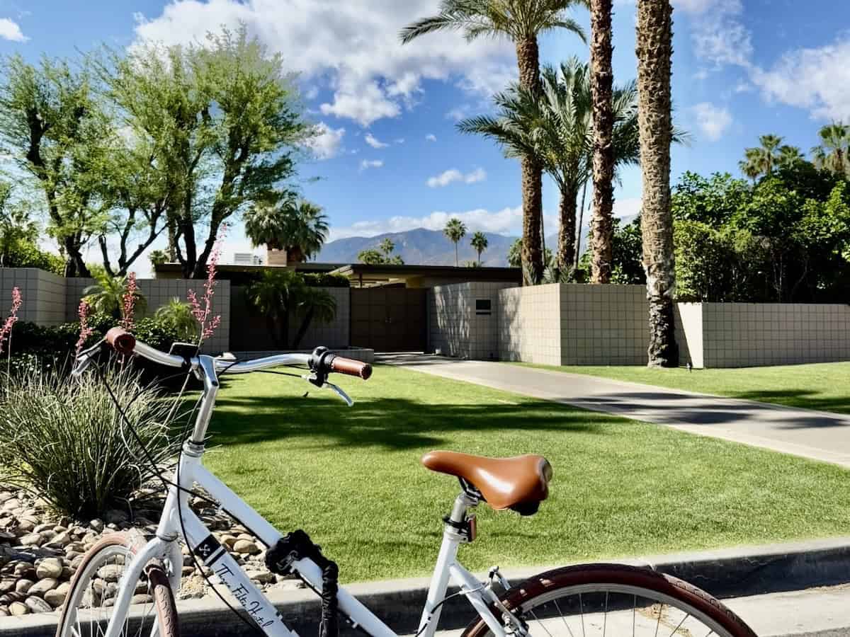 Bicycle in front of Frank Sinatra’s Twin Palms residence in Palm Springs. 
